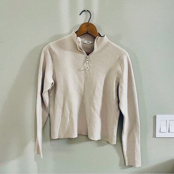 MANGO Cream Tan Cropped Quarter Zip Sweater Size M - Picture 1 of 4